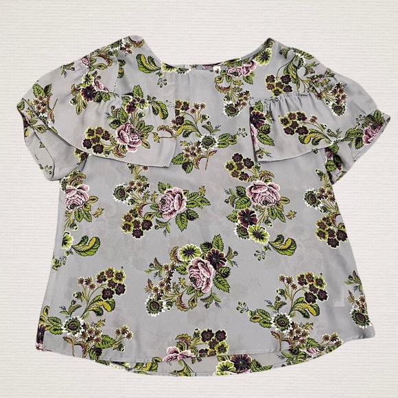 Floral Ruffle Sleeve Top Blue and Purple - Picture 3 of 8